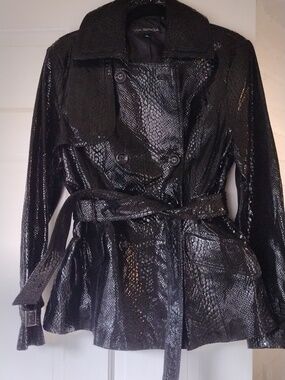 Via Spiga Shiny Black Leather Trench Coat